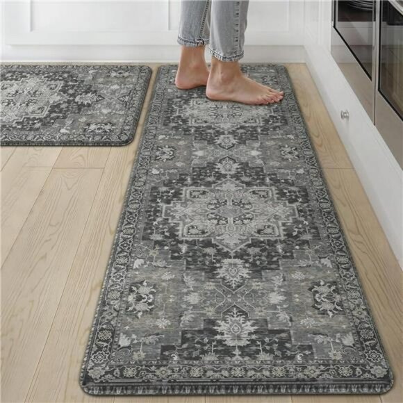 GENIMO Anti Fatigue Kitchen Mats Set of 2 Non Slip Waterproof Cushioned Rugs - Picture 1 of 7